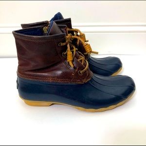 Sperry Navy Dark Brown Zip Saltwater Duck Boots